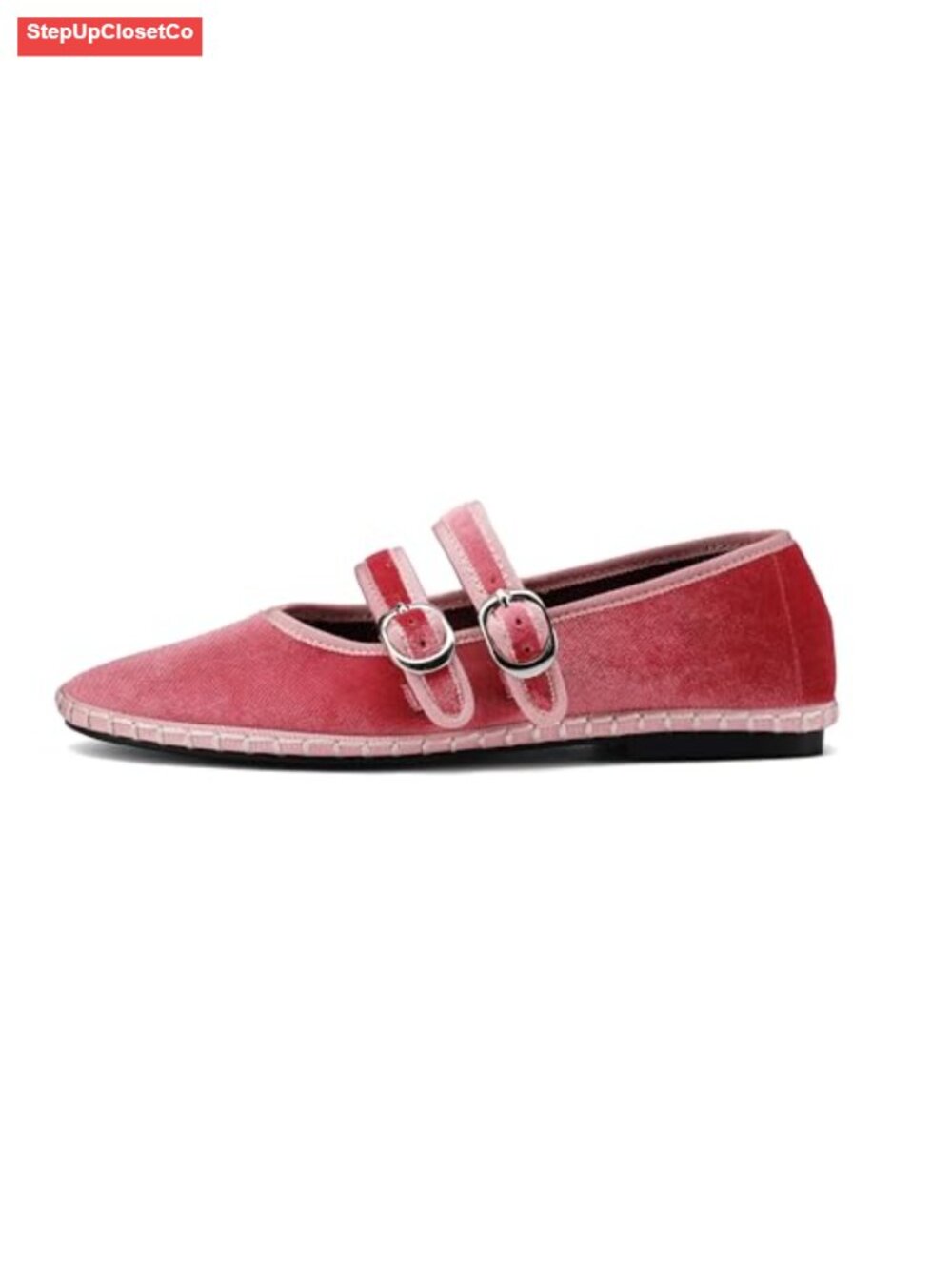 Women's Velvet Mary Jane Ballet Flats Round Toe Cushioned Comfort Dress Shoes